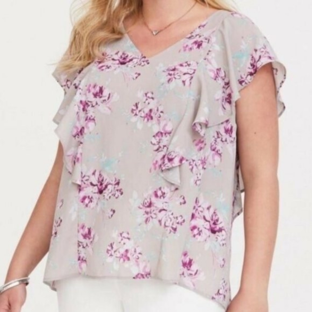 Torrid gray top pink floral SZ 00